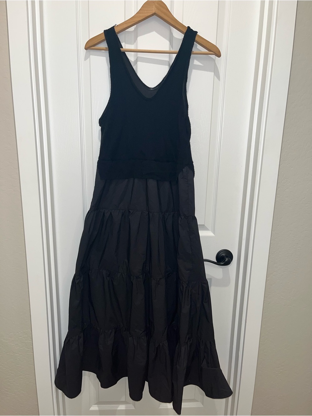 Aqua Black Sleeveless Tiered Maxi Dress